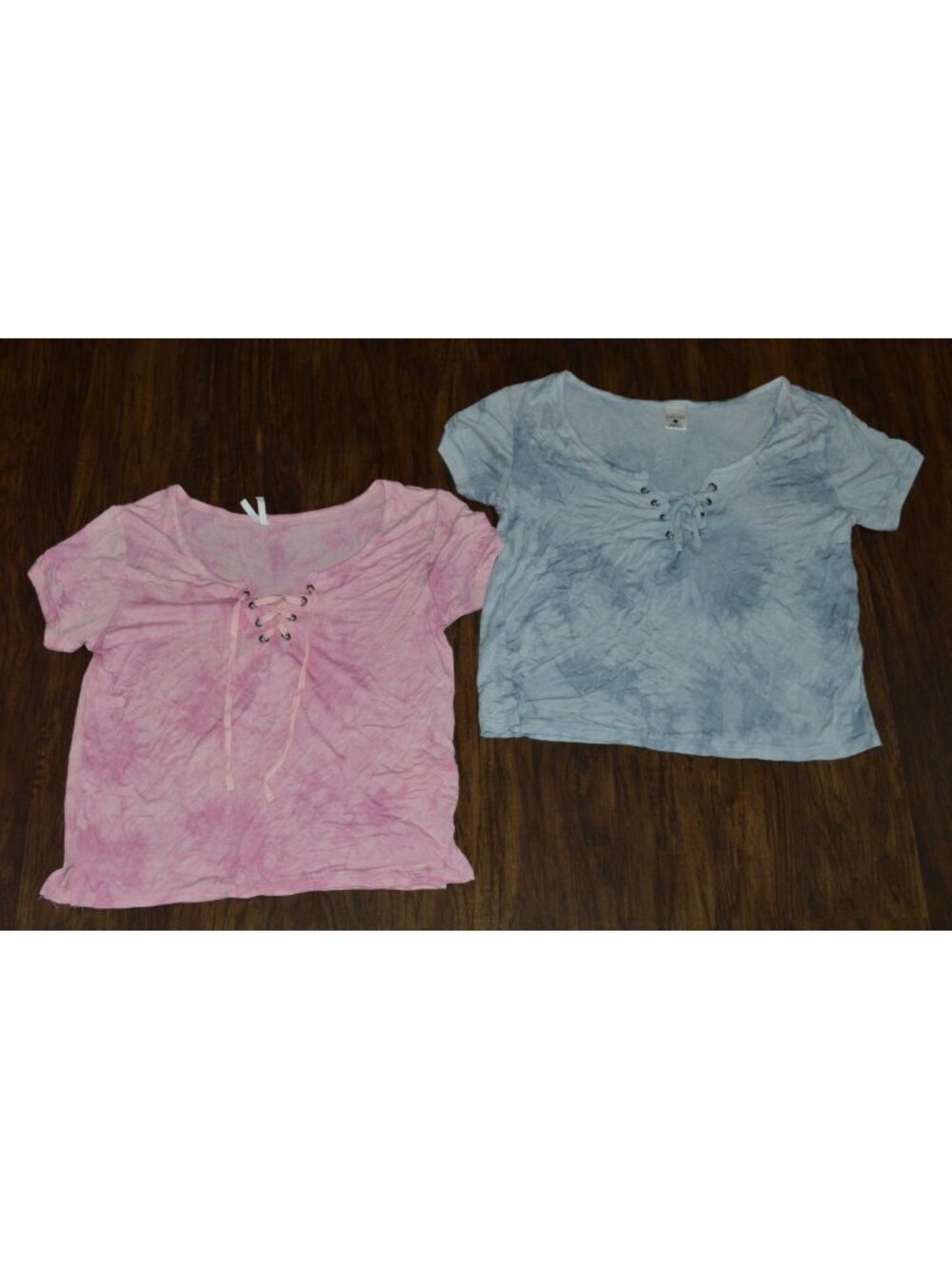 Girls Size Youth Large Tie Dye Lace Up Tshirt Lot of 2 Blue & Pink Boho Chic